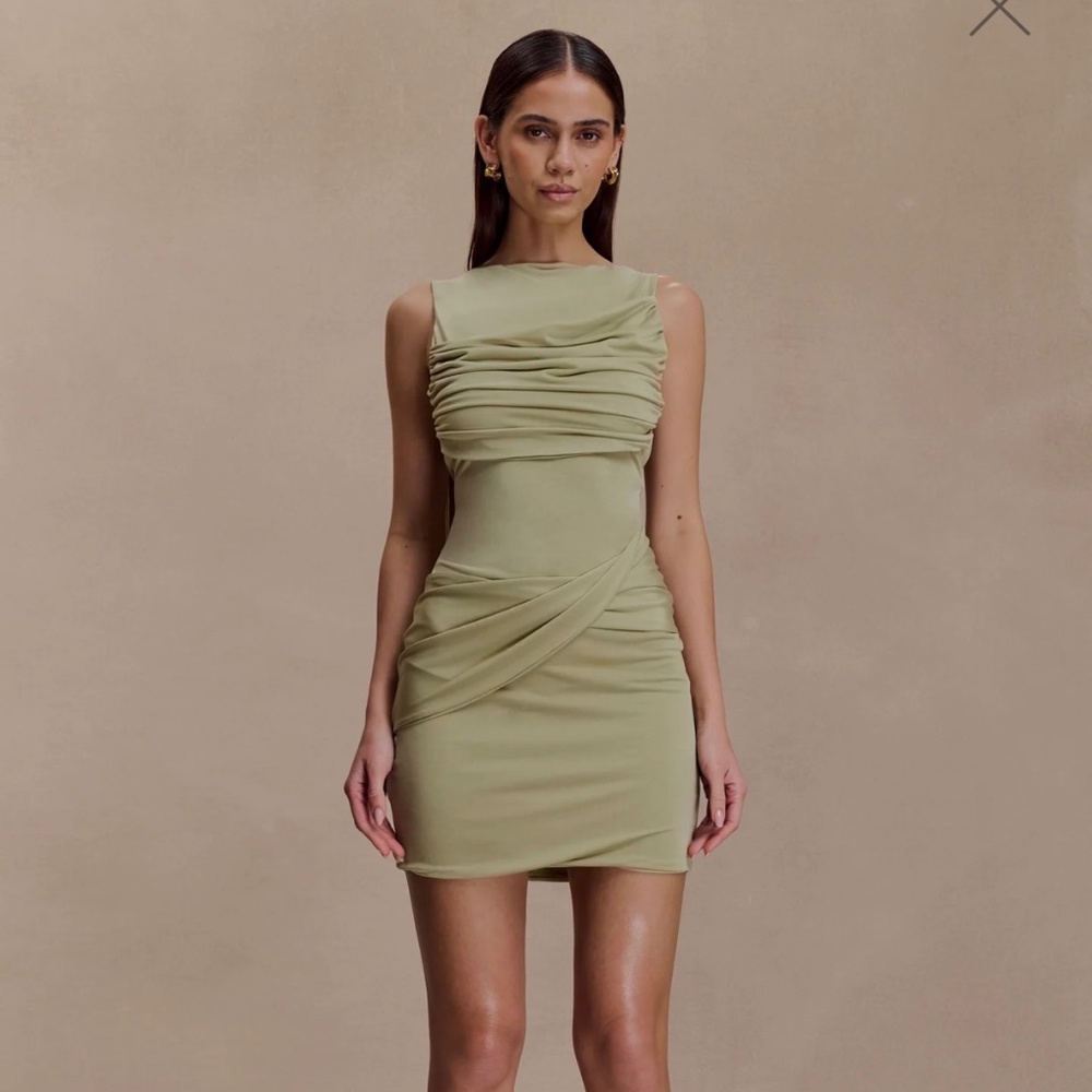 Meshki Slinky Drape Mini Dress - Sage (medium)